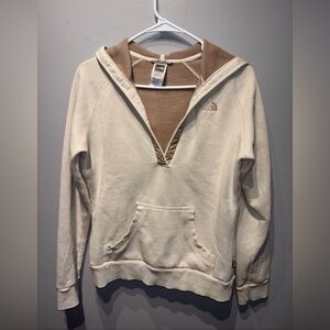 North Face Hoodie Women’s SzS Tan Oatmeal Deep‎ Cut V Neck Pullover boho comfy